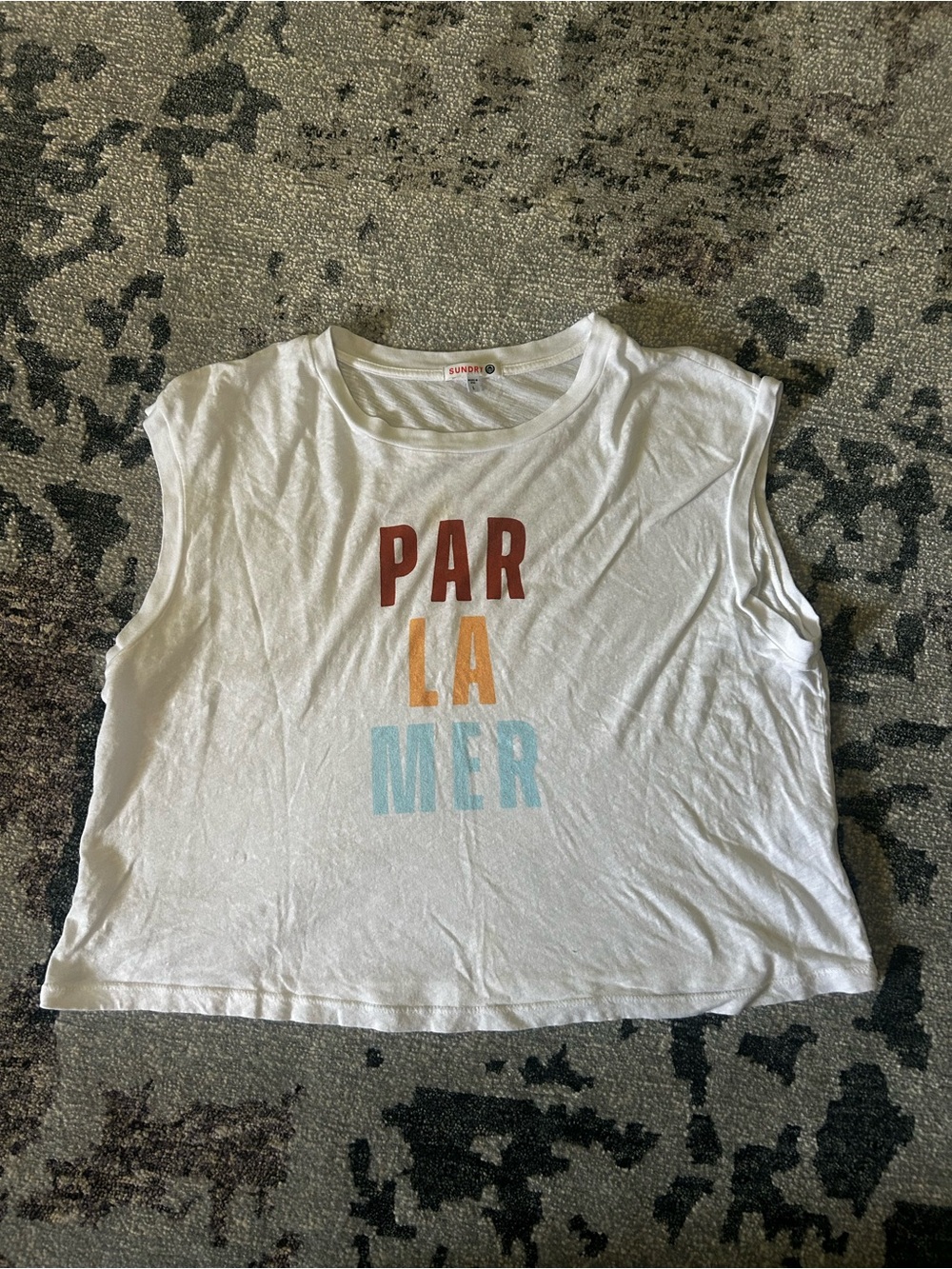 Sundry White Tank with Multicolor 'PAR LA MER' Graphic